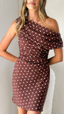 Benni Asymmetric Mini Dress Chocolate Nude Spot