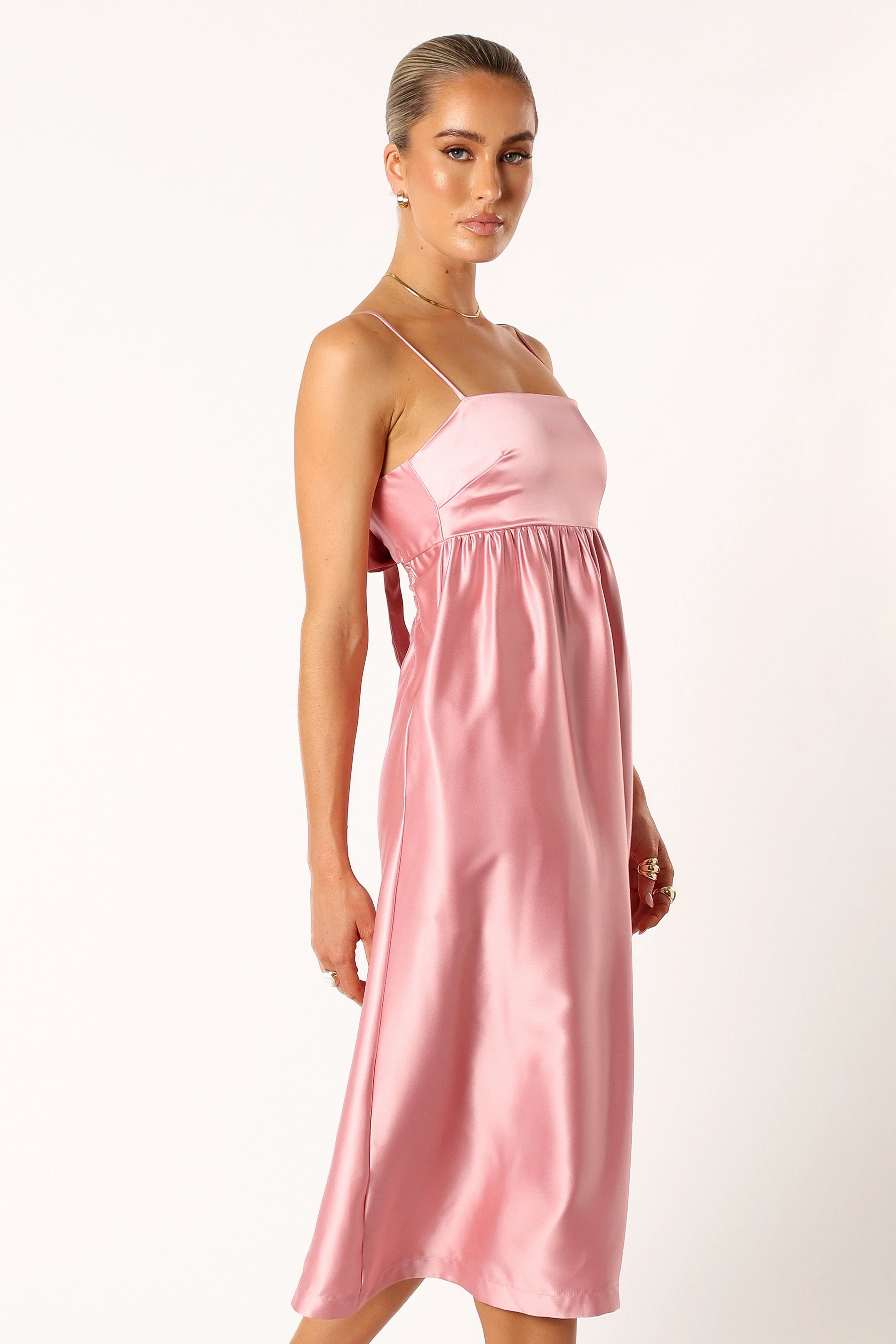 Teagan Bow Back Midi Dress Soft Pink