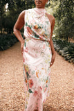 Anabelle Halter Neck Midi Dress Pink Floral