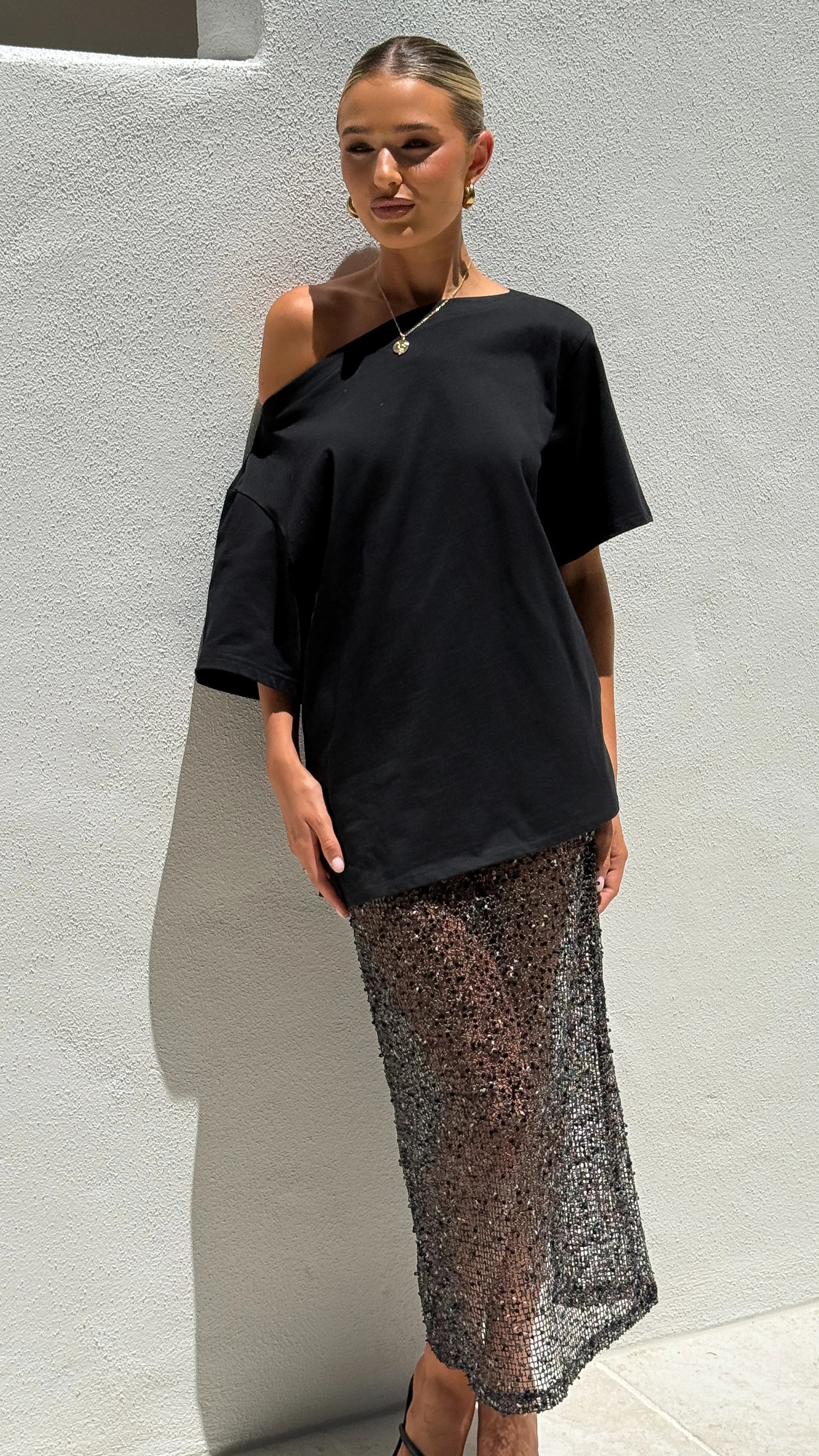 Verlo Sequins Maxi Skirt Black