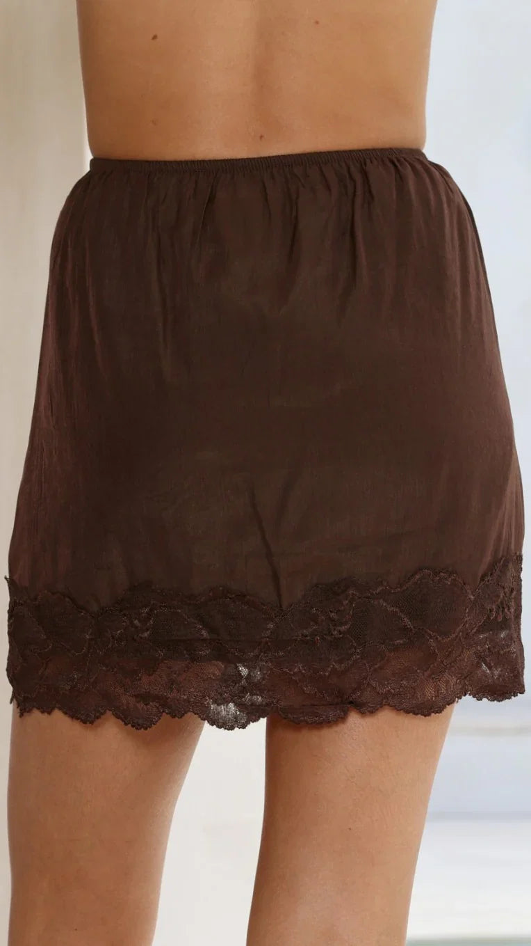 Davonne Lace Mini Skirt Chocolate