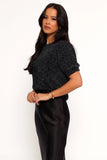Reba Short Sleeve Lurex Crew Knit Sweater Navy