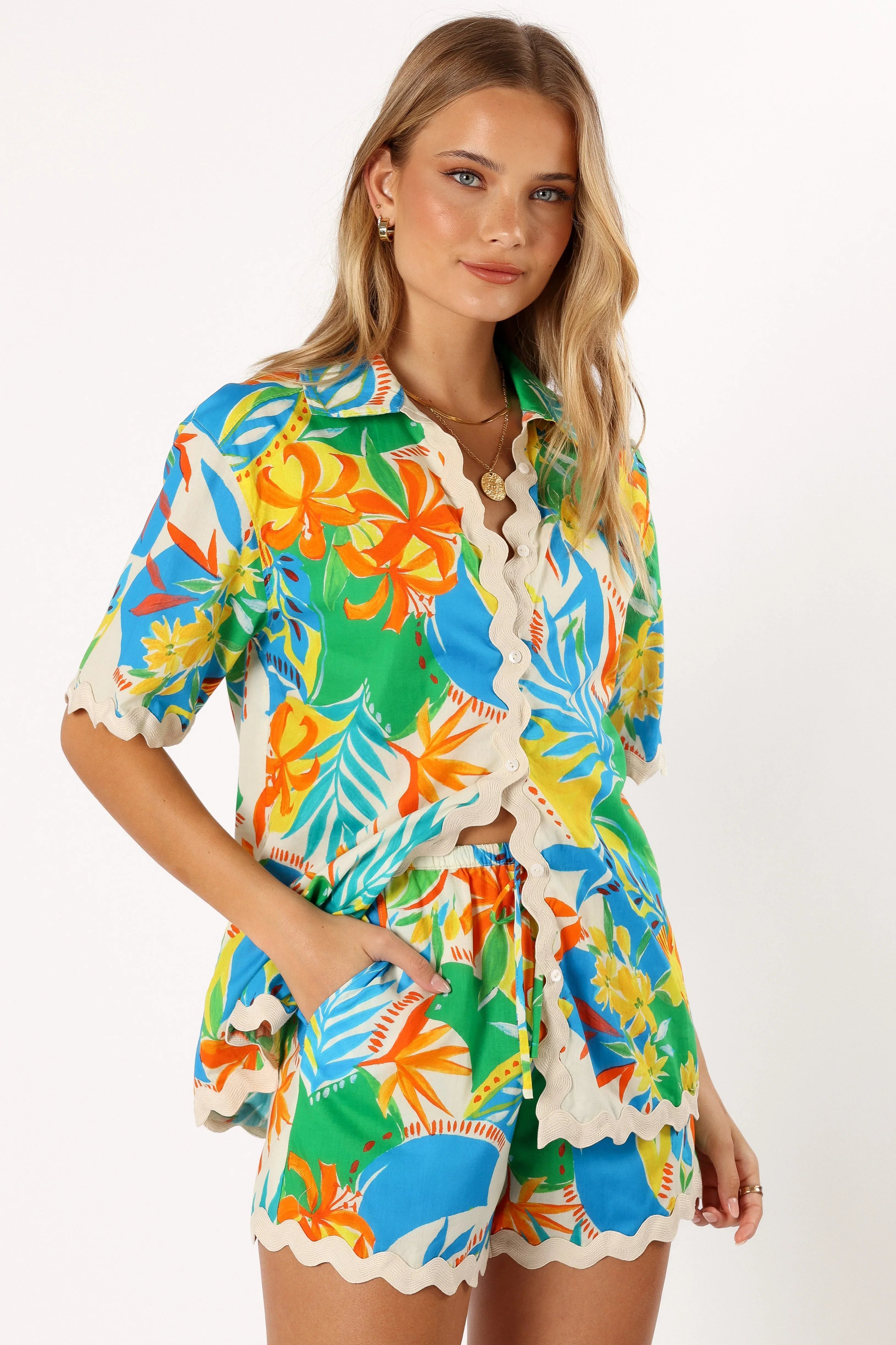 Harriet Button Down Top Malta Print