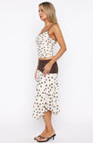 Mediterranean Mirage Midi Skirt Cream Choc Polka Dot