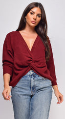 Savanne Twist Detail Convertible Sweater Burgundy