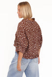 Ashe Cropped Button Up Top Brown Floral