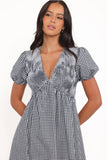 Ilyana Short Sleeve Maxi Dress Navy Gingham