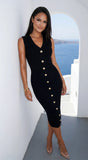 Dominique Button Knit Midi Dress Black