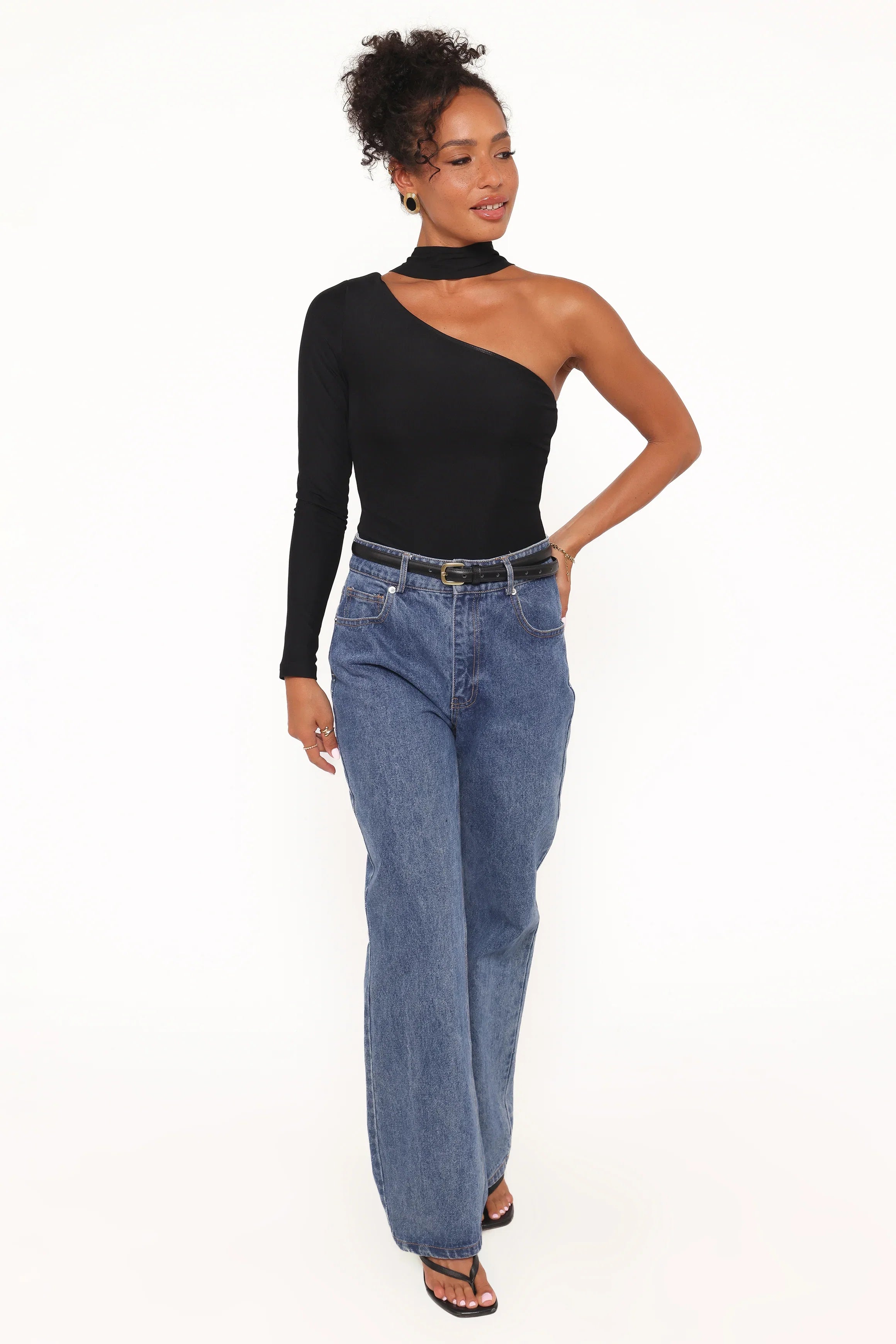 Carlie Mesh One Shoulder Top Black