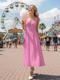 A Line Maxi Dress Ruffle Ruched Waist Flowy Long Dresses