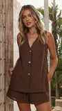 Hayley Vest and Shorts Set Chocolate