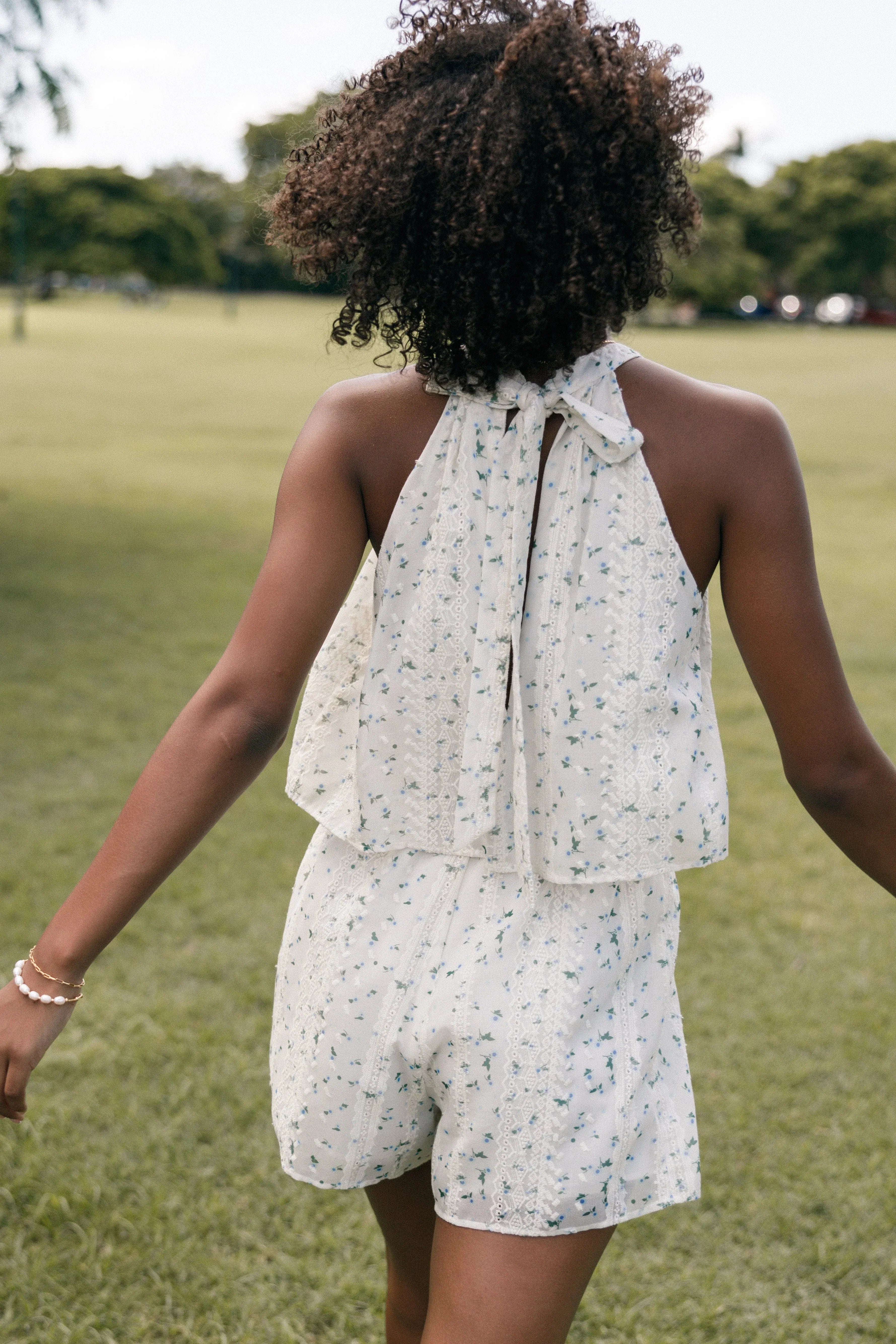 Mindy Halterneck Romper Blue Floral