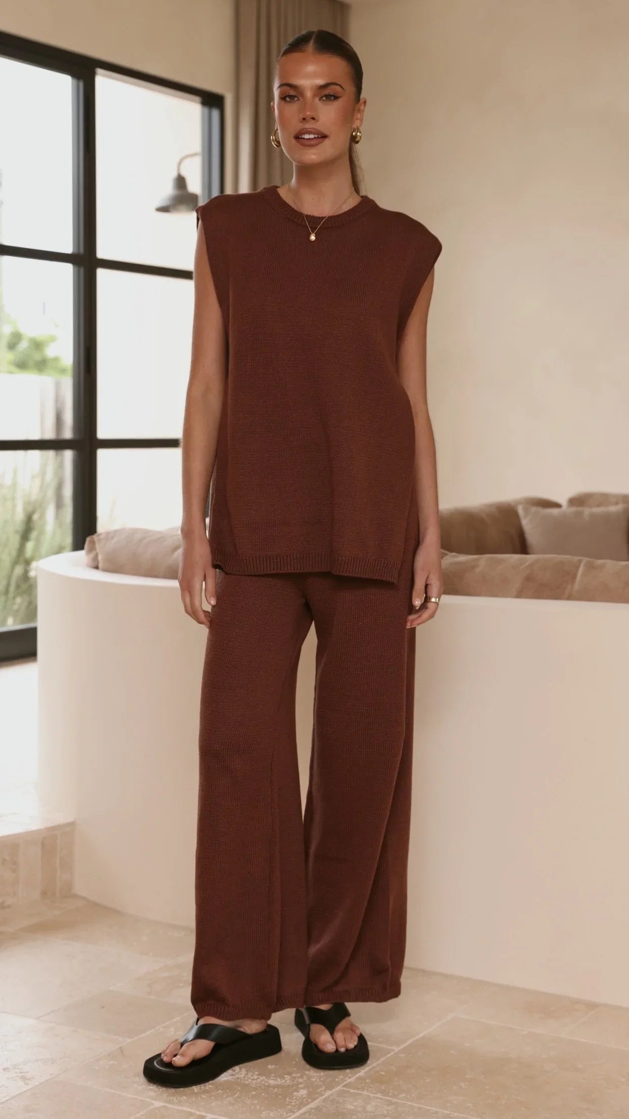 Florentine Knit Vest and Pants Set Chocolate
