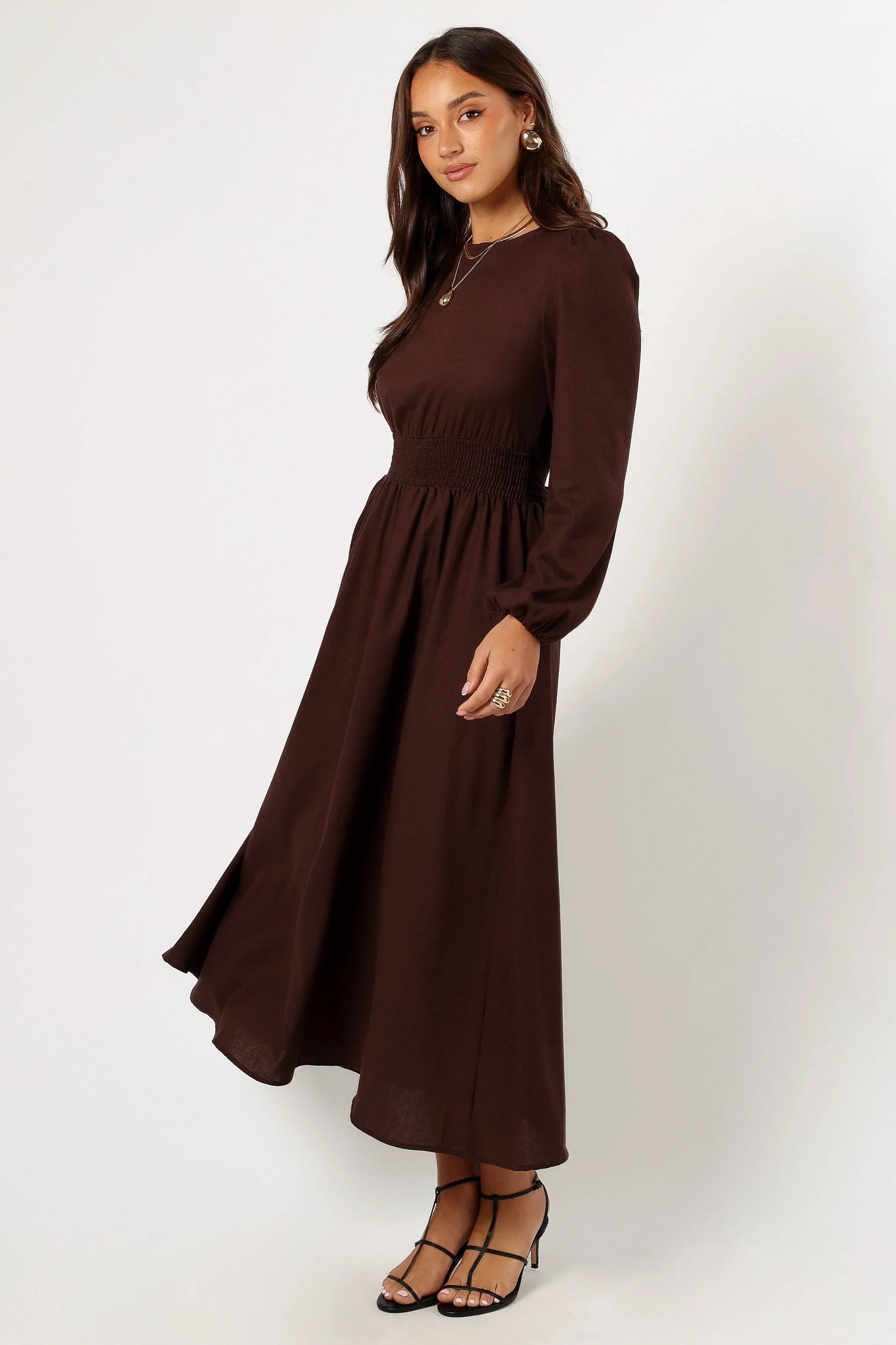 Roman Long Sleeve Maxi Dress Brown
