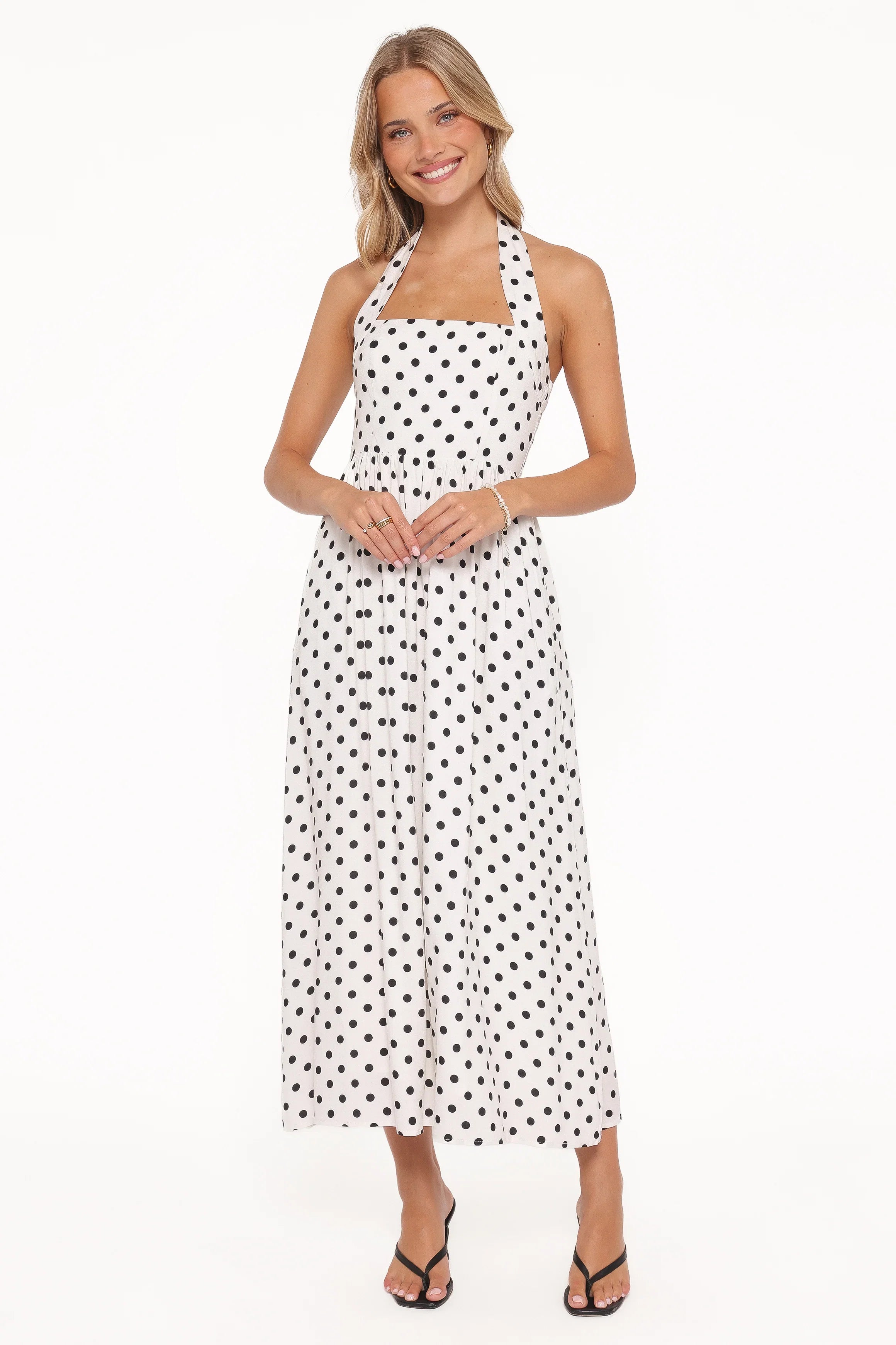Gemini Halterneck Maxi Dress White Polka Dot