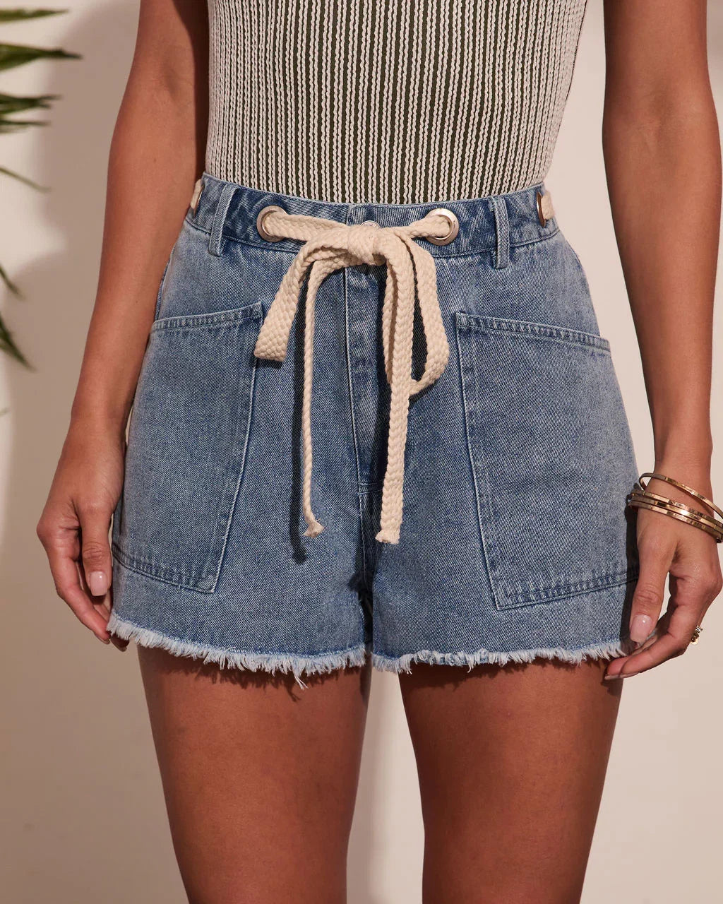 Anelle Drawstring High Rise Denim Shorts