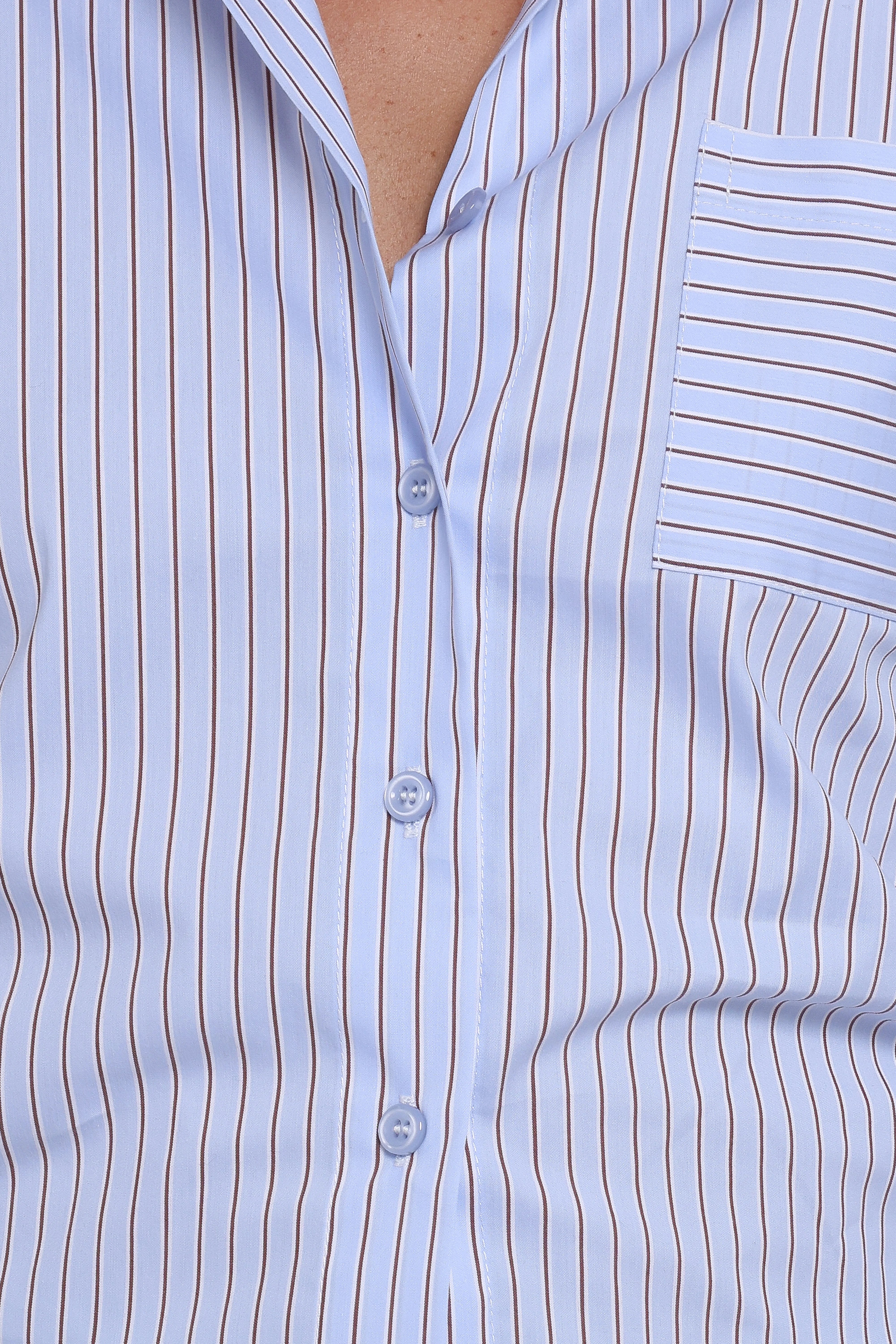 Vienne Tie Back Button Up Shirt Blue Brown Stripe
