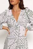 Kolby Long Sleeve Midi Dress Sage Print