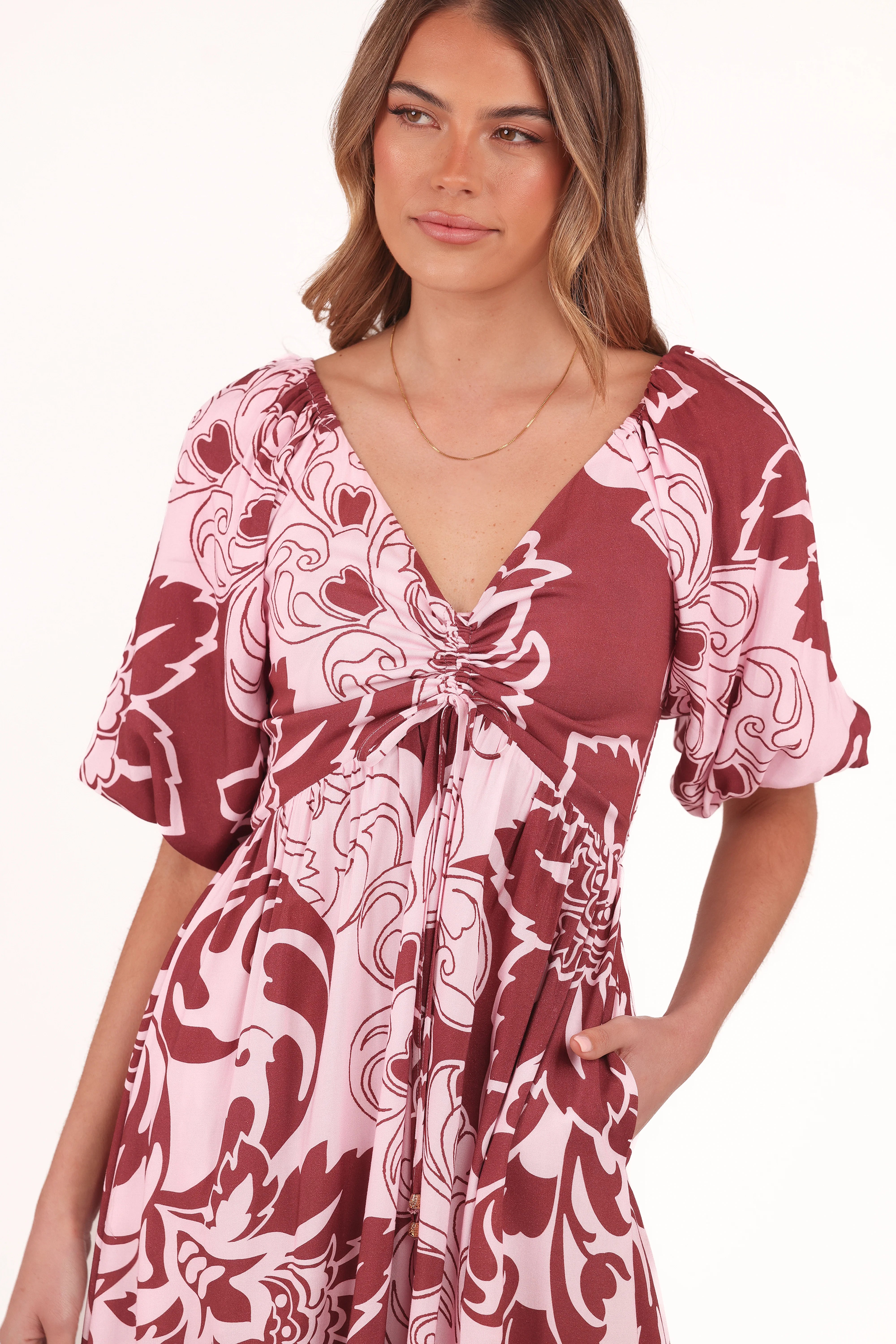 Shanae Maxi Dress Pink Brown Paisley