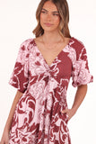 Shanae Maxi Dress Pink Brown Paisley