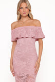 Mirelle Off Shoulder Lace Maxi Dress Pink