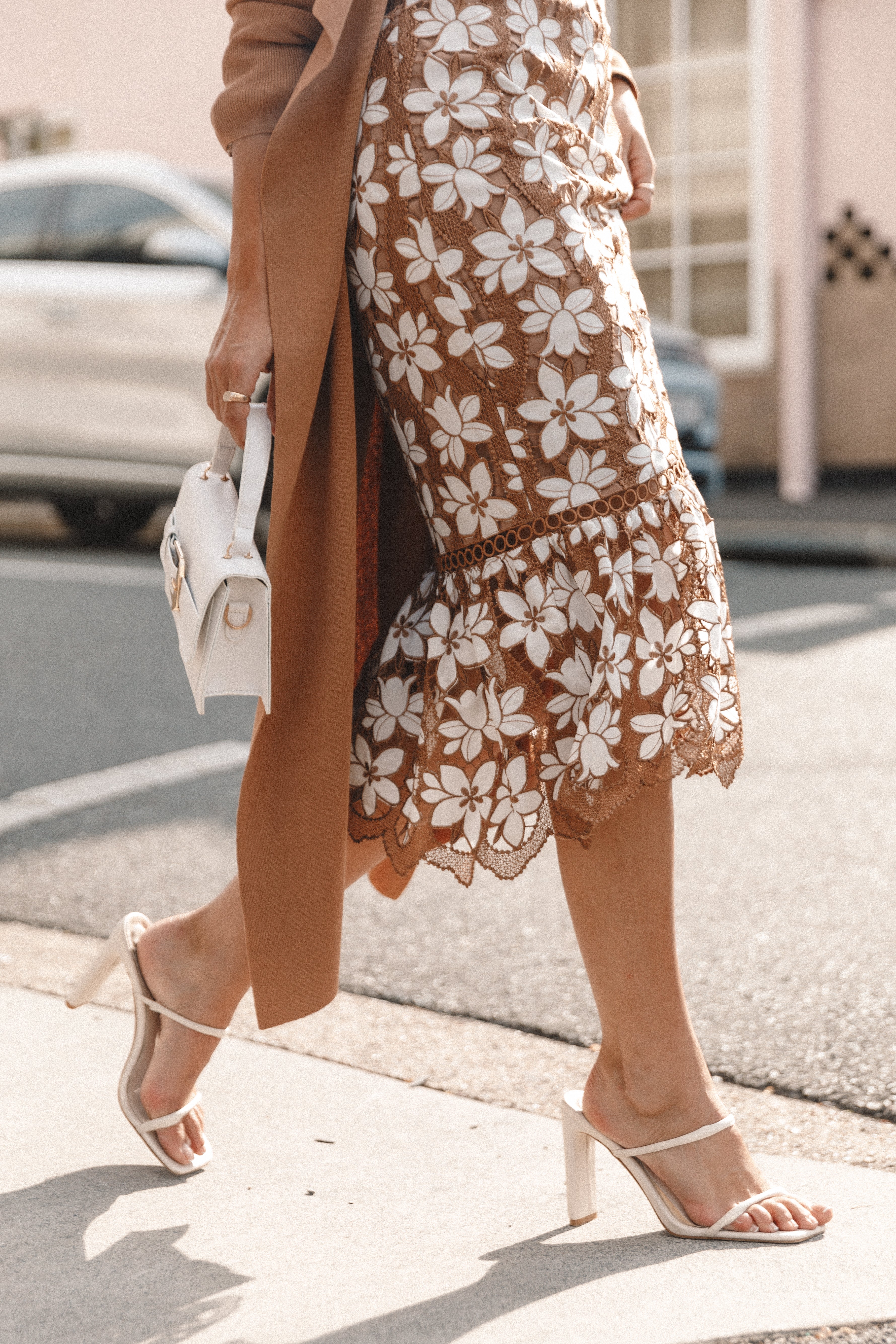Pierre Long Sleeve Lace Maxi Dress Mocha