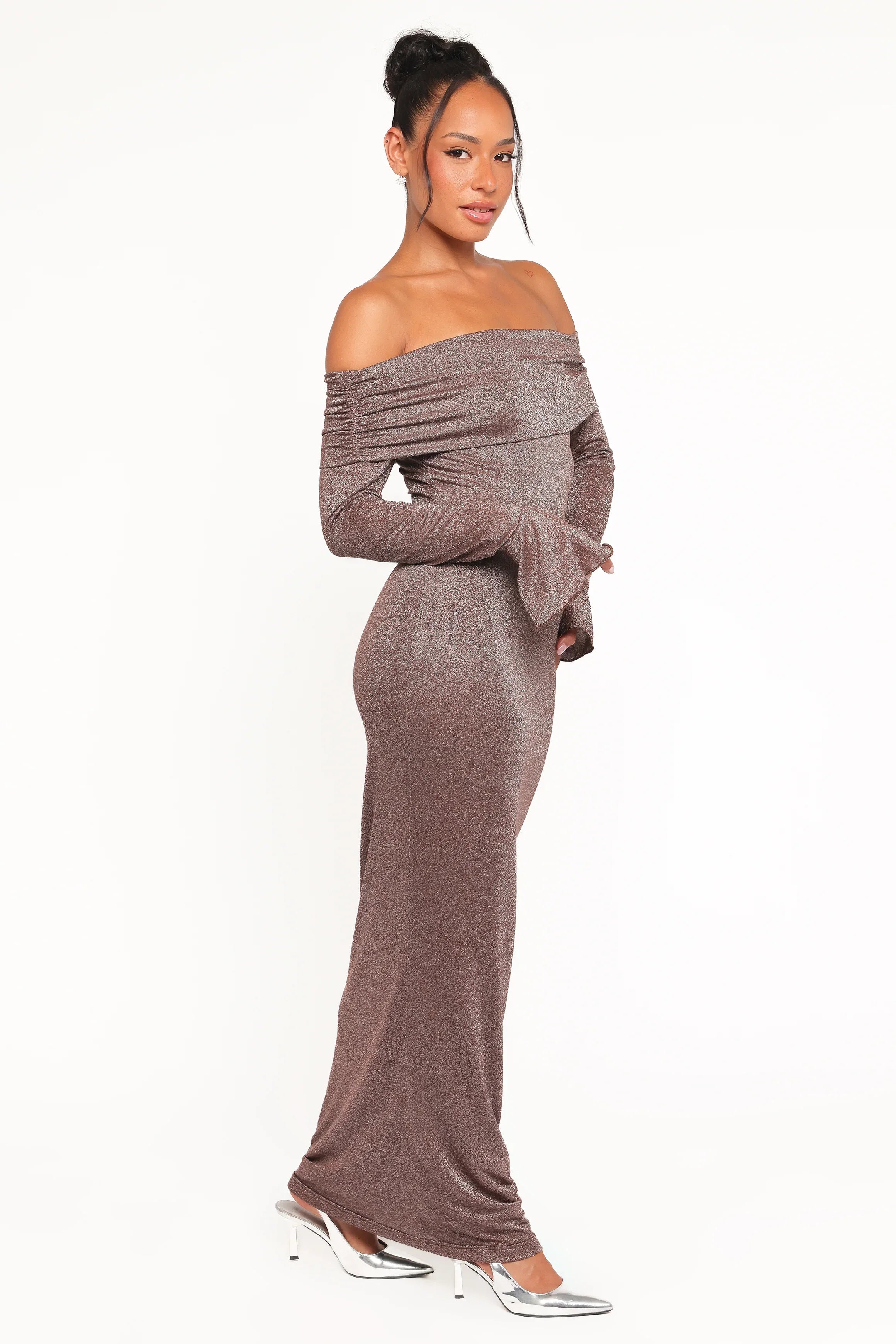 Oraton Off Shoulder Maxi Dress Brown