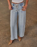 Berner Stretch High Rise Wide Leg Drawstring Pintuck Jeans