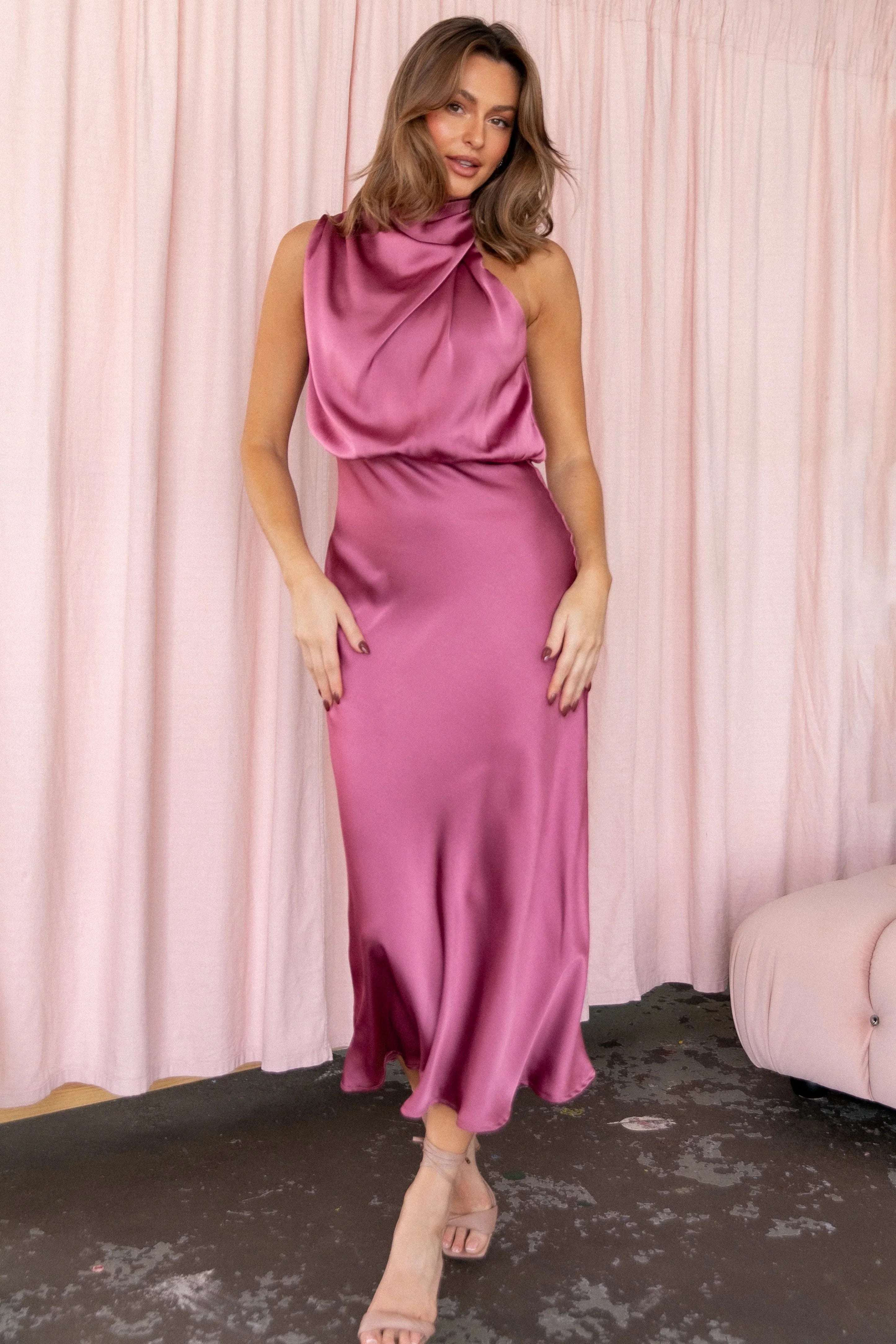 Anabelle Halter Neck Midi Dress Dusty Rose