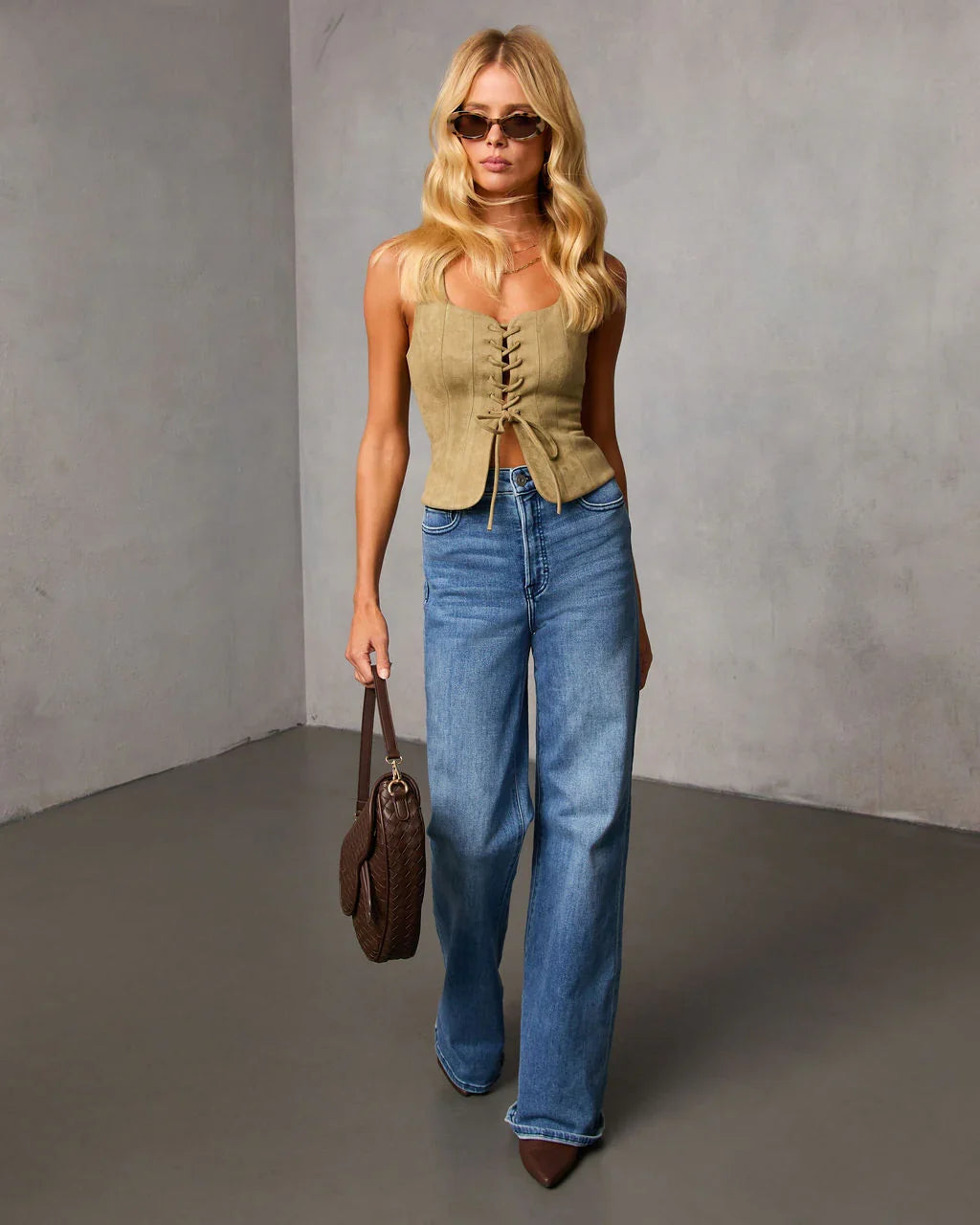Boho Cowgirl Suede Lace Up Top