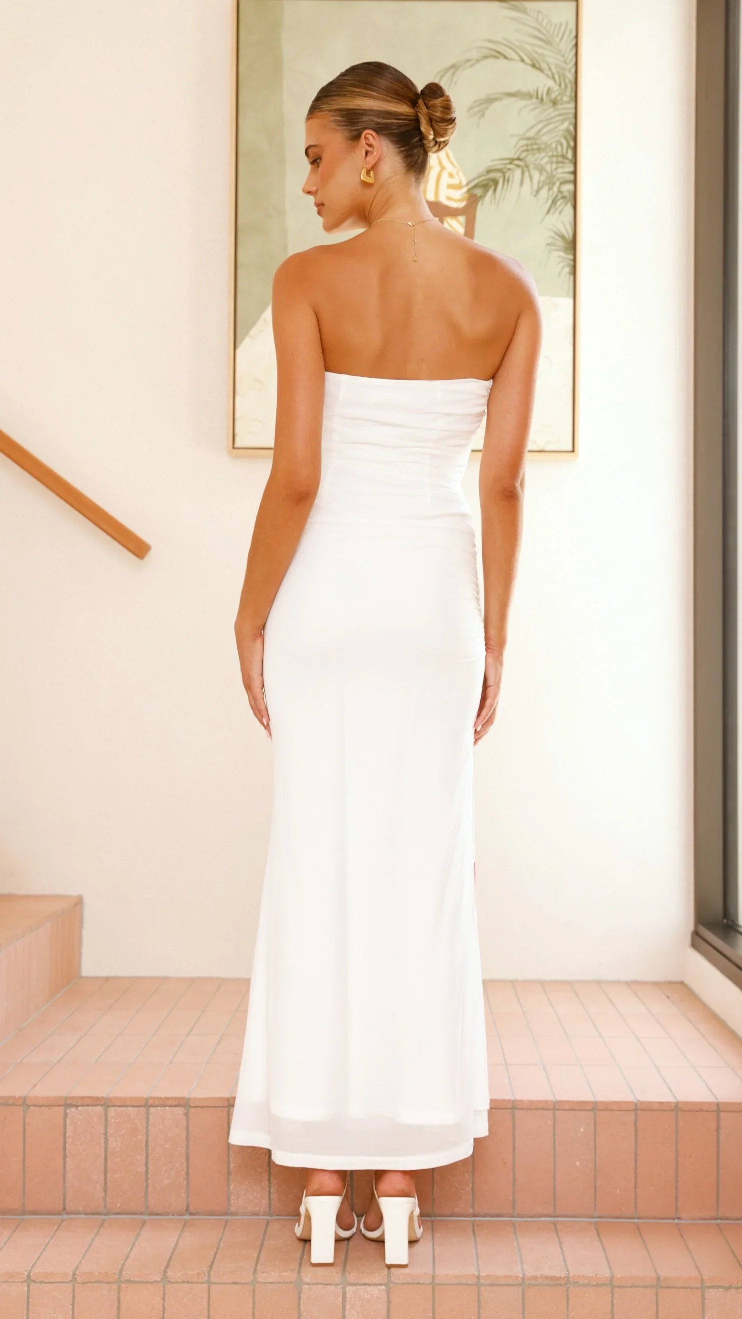 Brittani Strapless Maxi Dress White Red