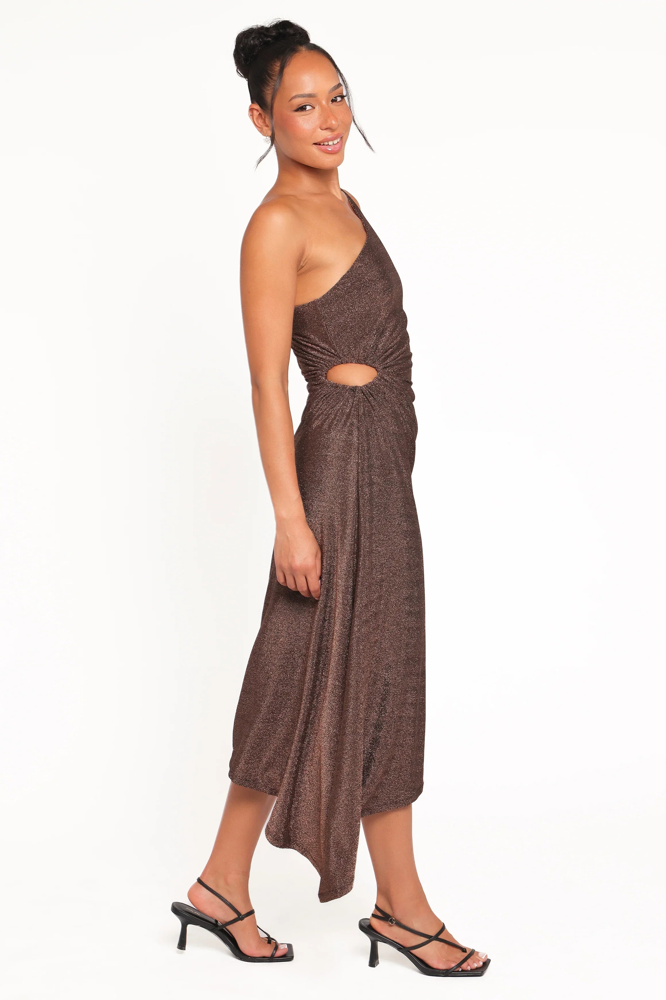 Emma One Shoulder Midi Dress Vintage Gold