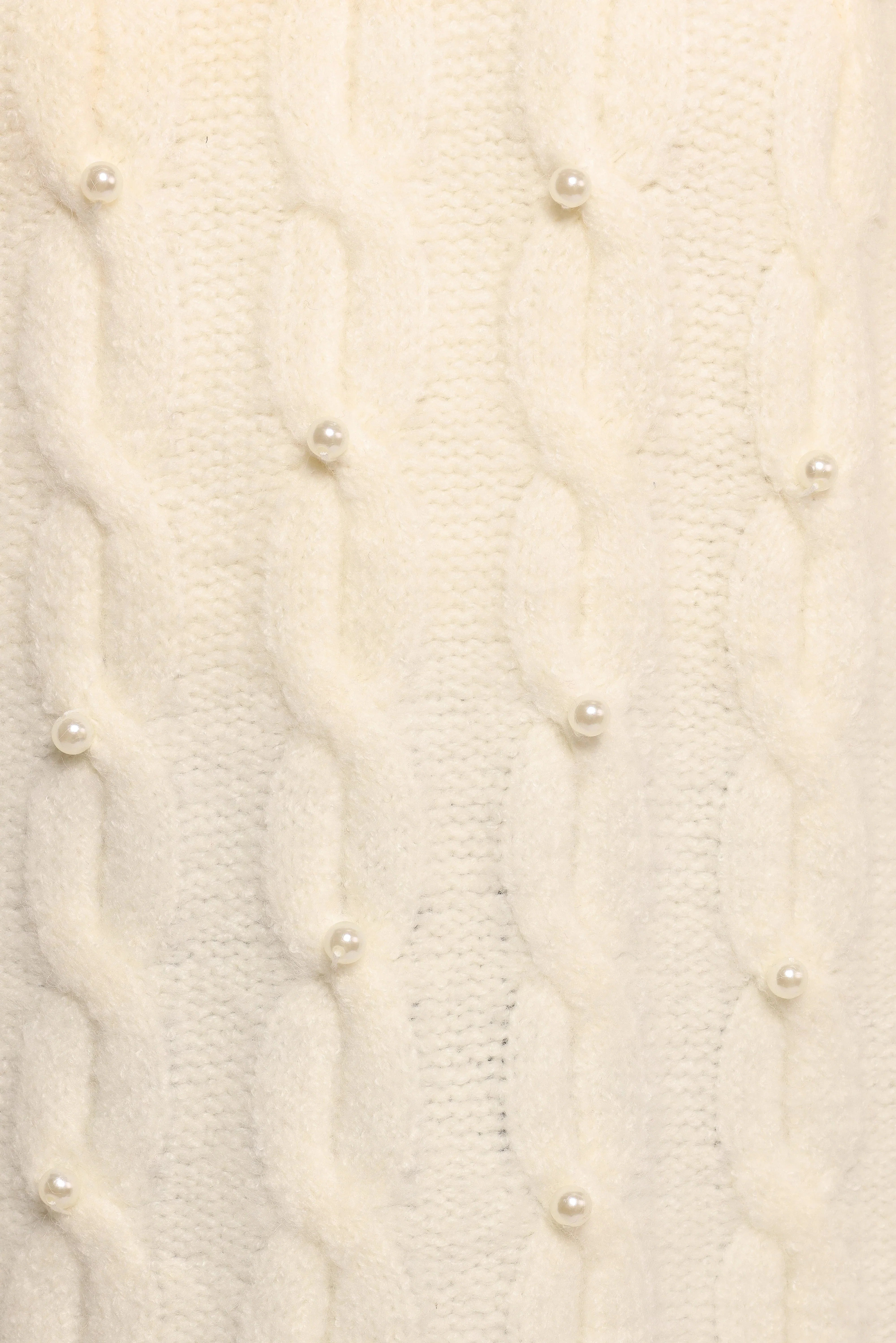 Kalai Cable Knit Pearl Detail Knit Sweater Cream