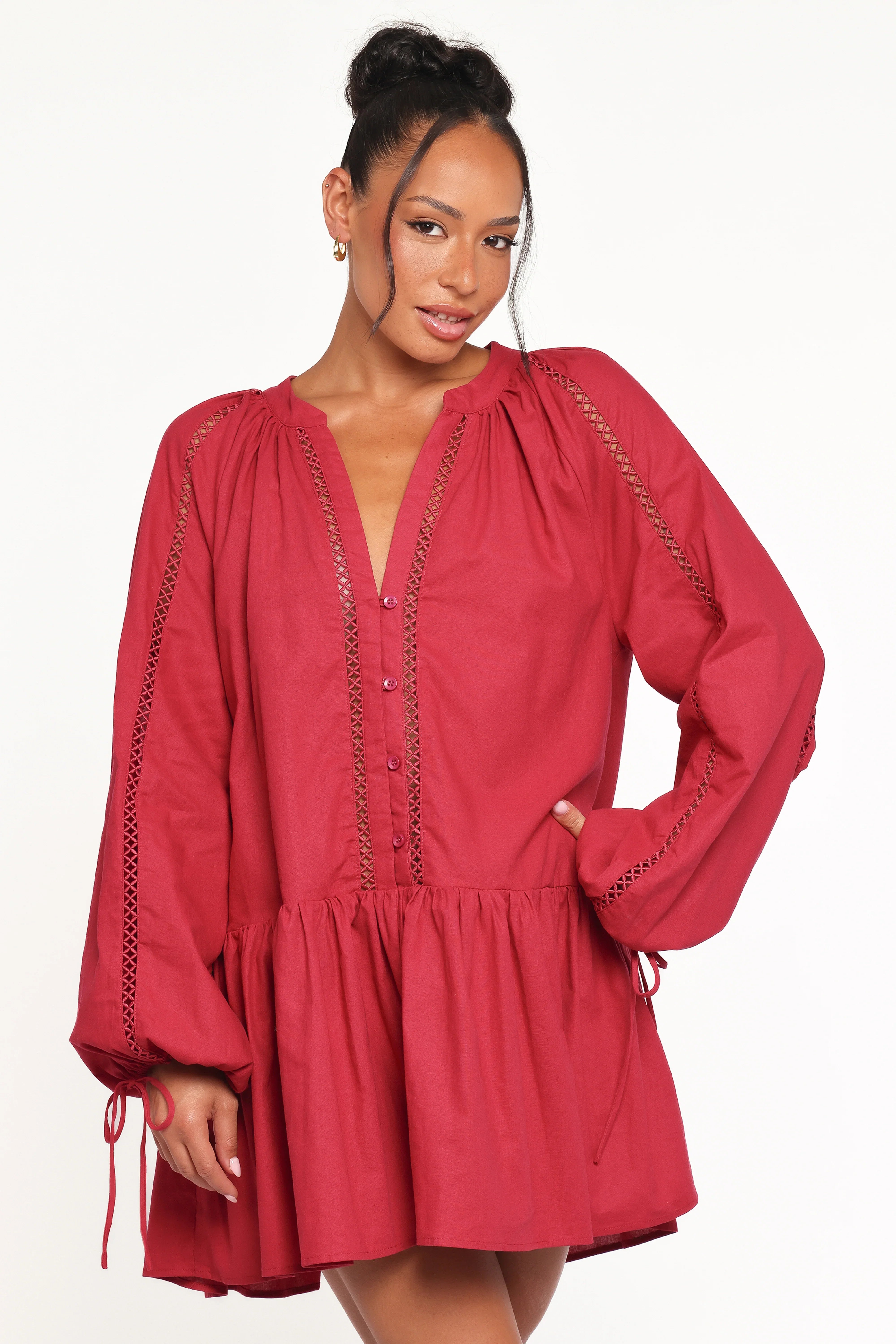 Hart Long Sleeve Mini Dress Wine