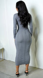 Alexandra Long Sleeve Knit Cable Midi Dress Gray