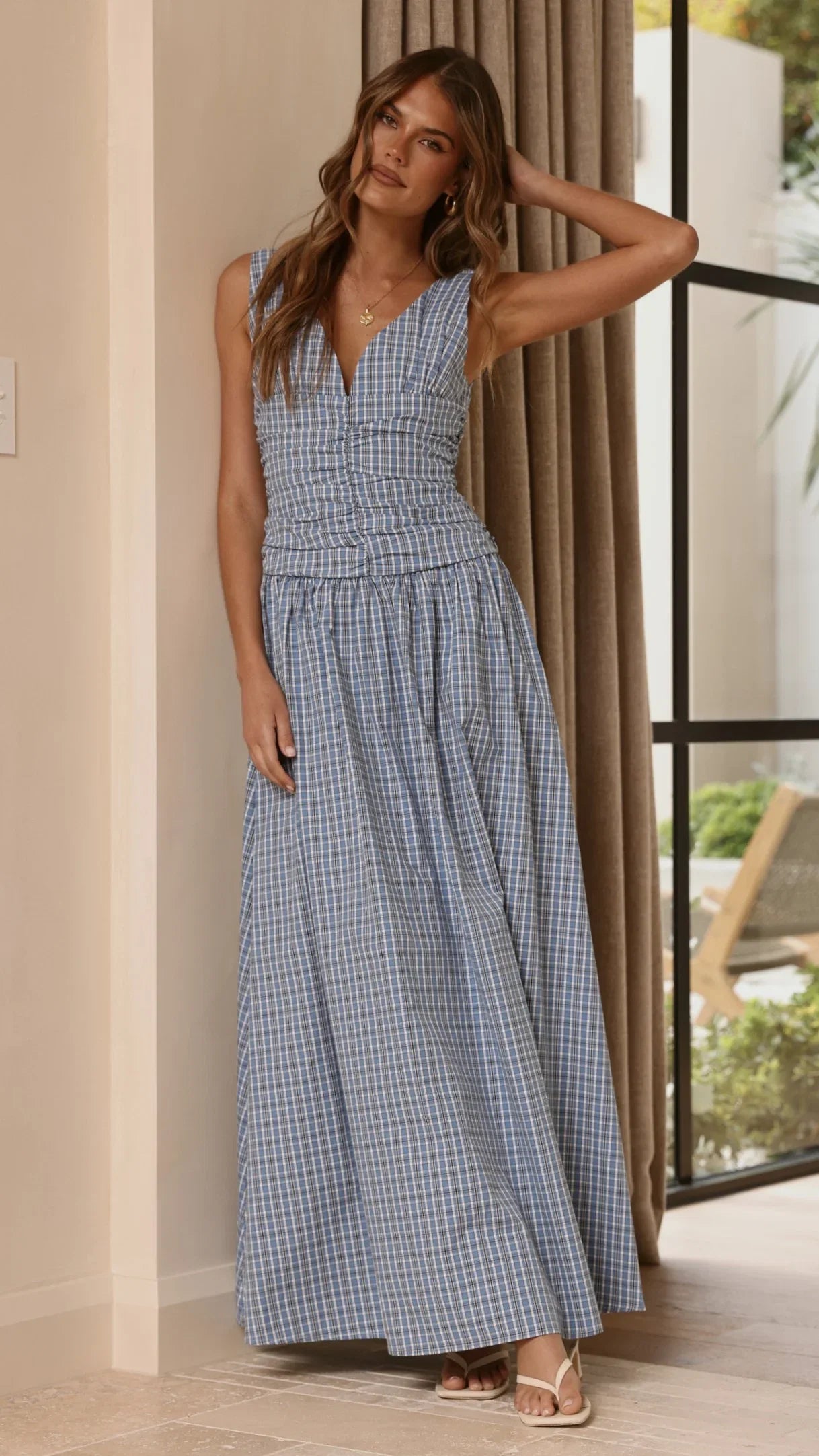 Sanya Maxi Dress Blue Check