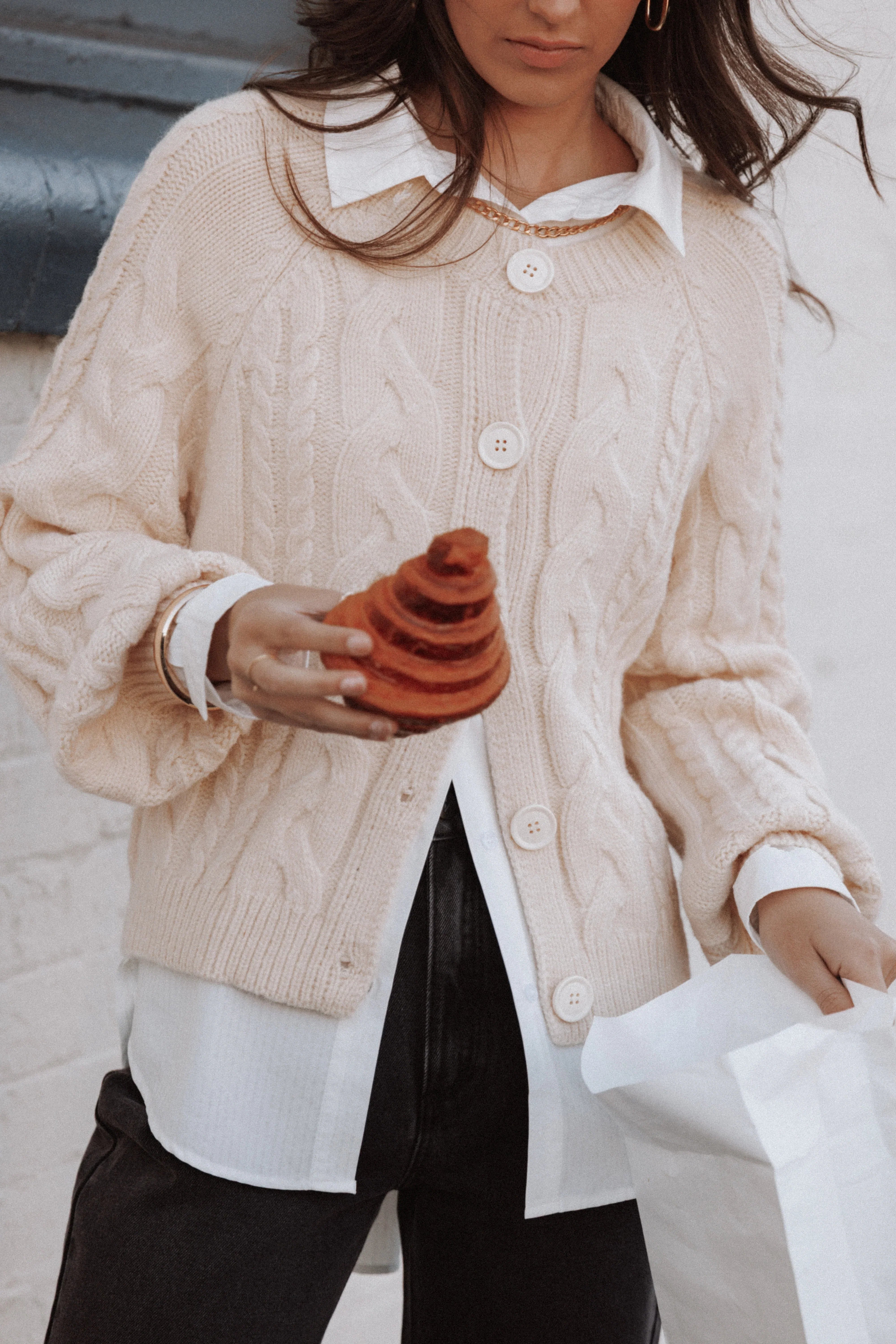 Nika Cable Knit Cardigan Taupe