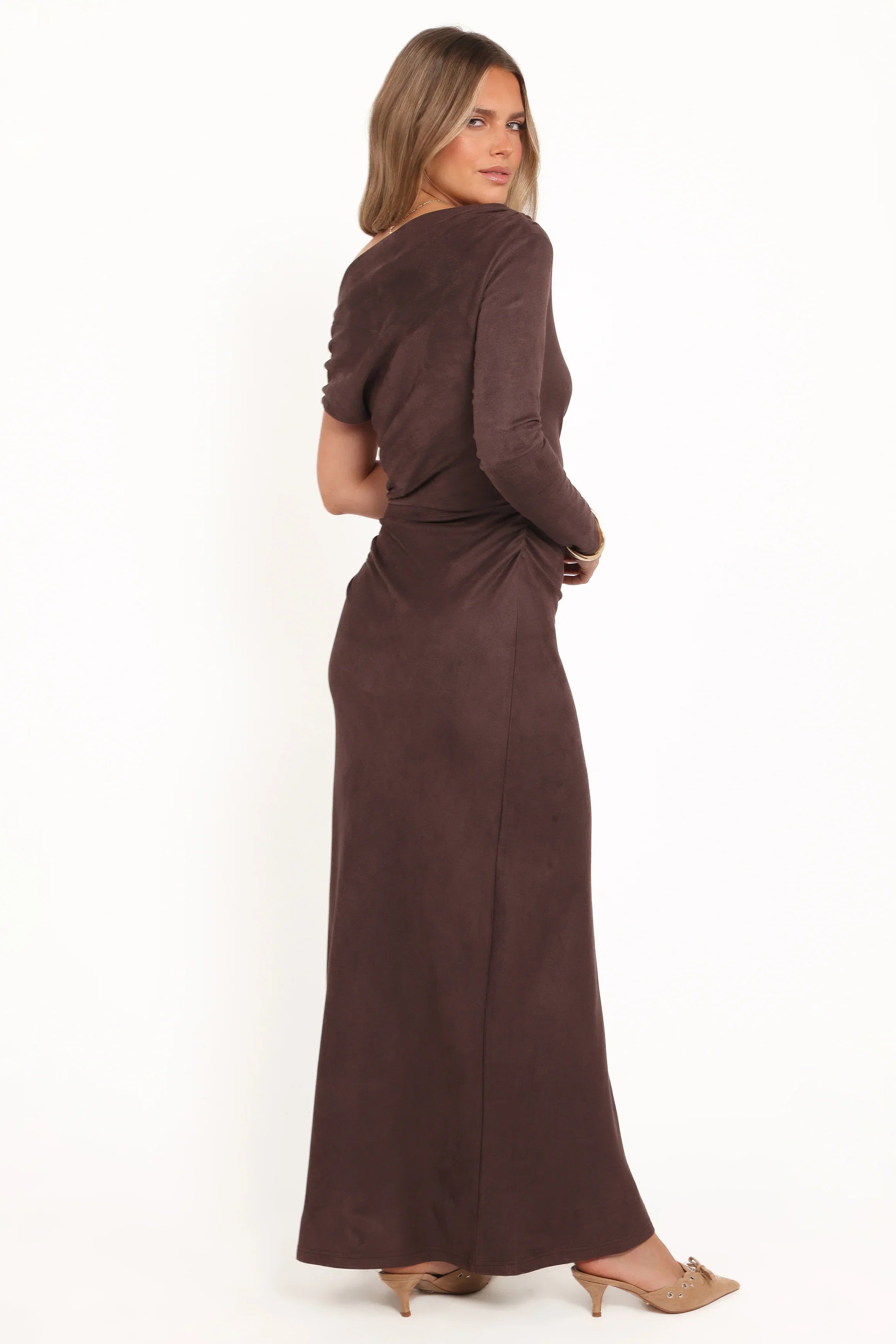 Olympia Off Shoulder Maxi Dress Chocolate