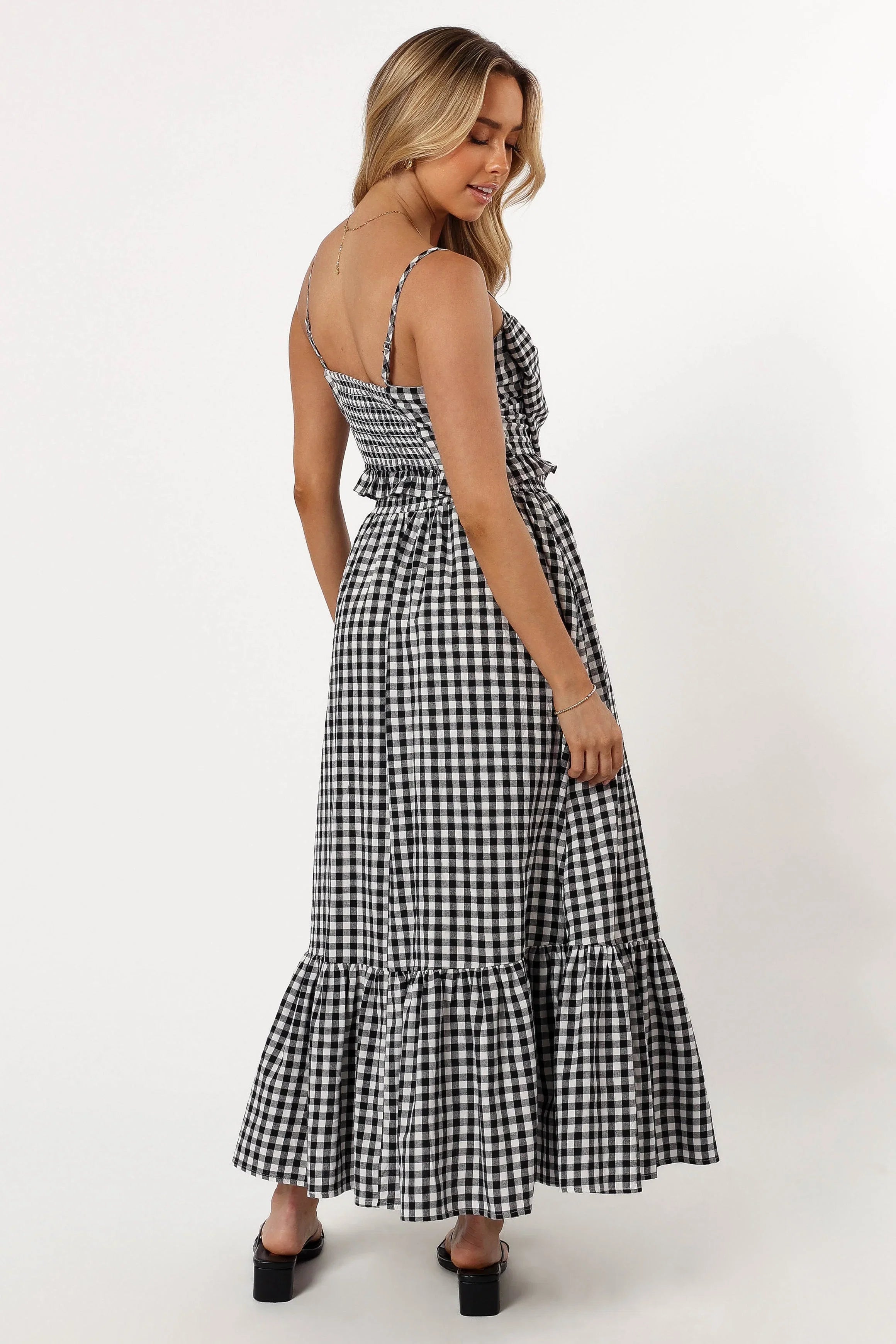 Bambi Tiered Midi Skirt Black Gingham
