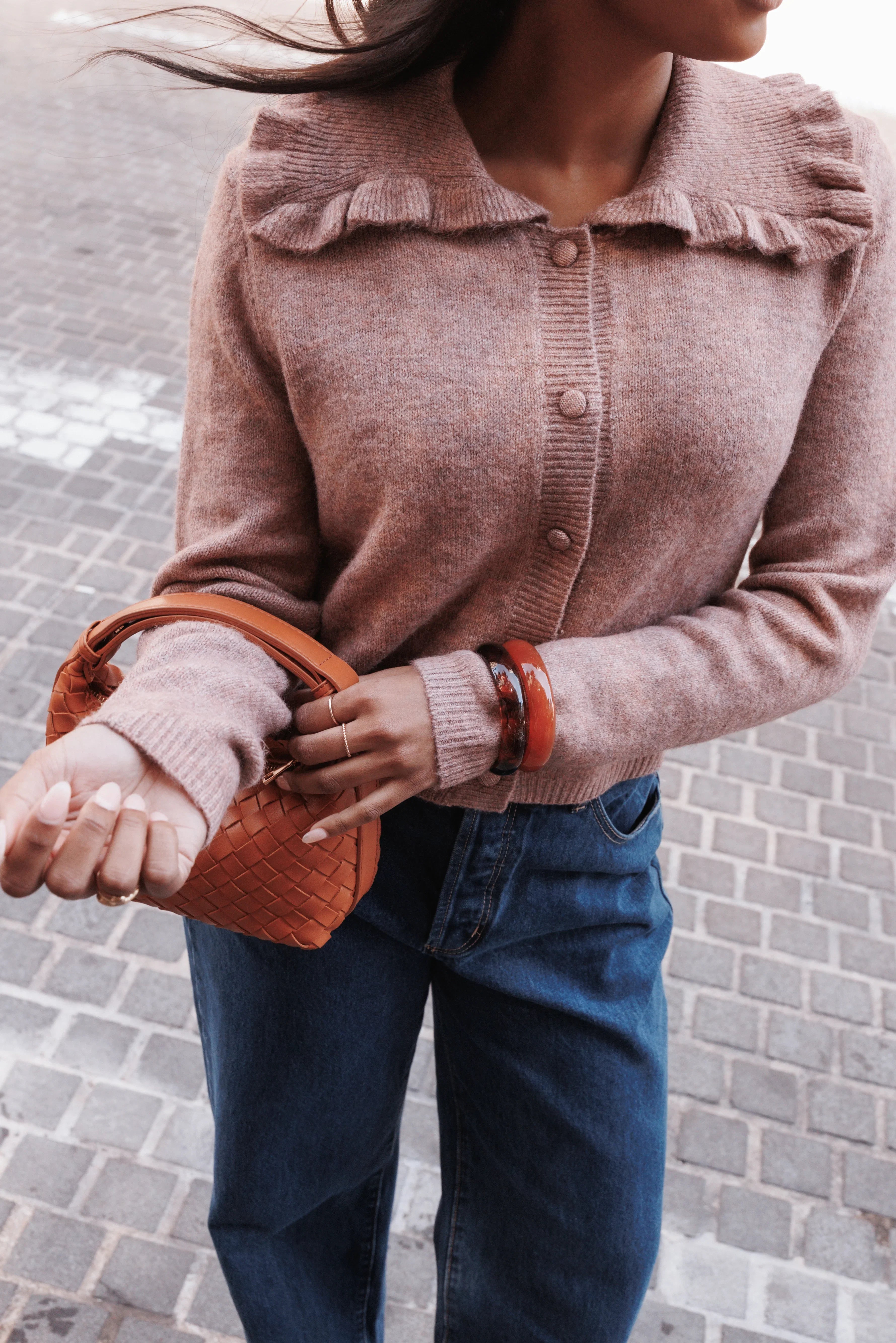 Carmello Frill Collar Cardigan Mocha