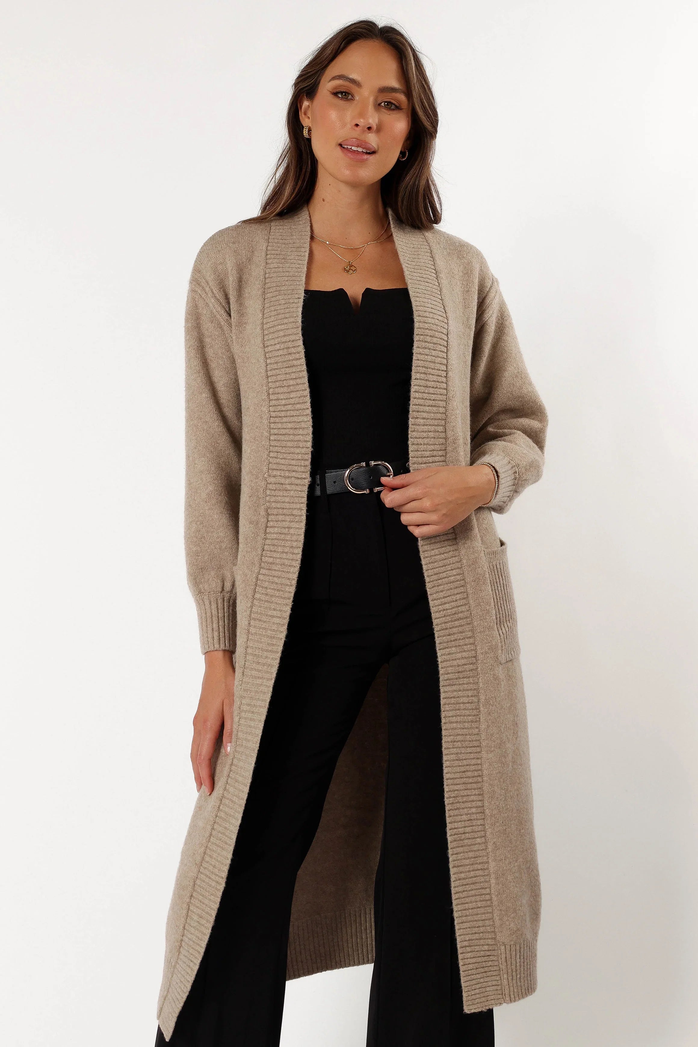 Nicolette Open Front Long Cardigan Latte