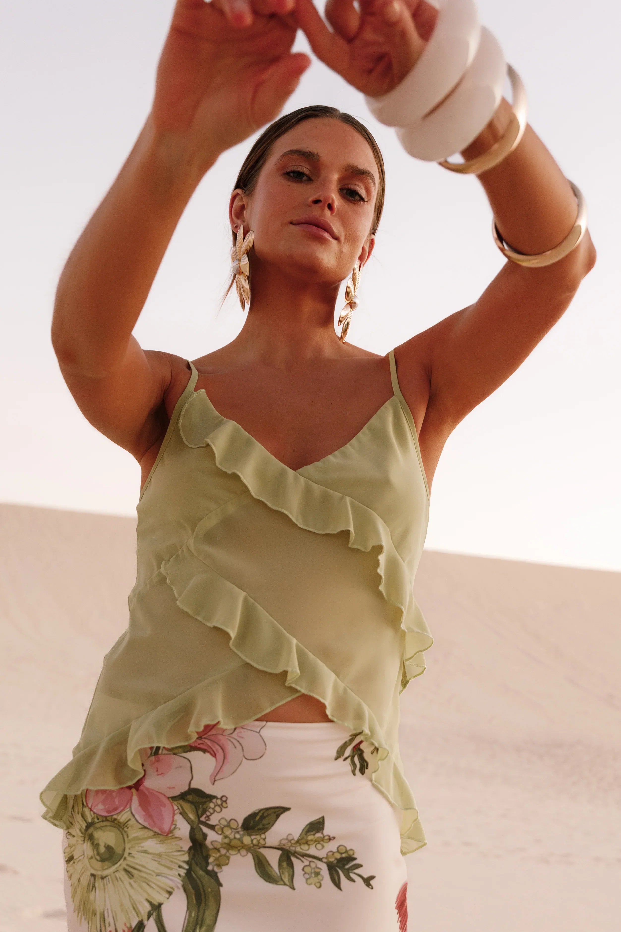 Gabrielle Ruffle Top Meadow Green