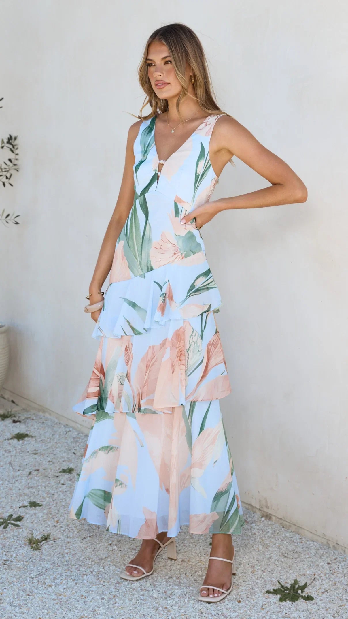 Reina Tiered Maxi Dress Blue Floral