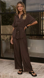 Velice Tie Top and Pants Set Brown