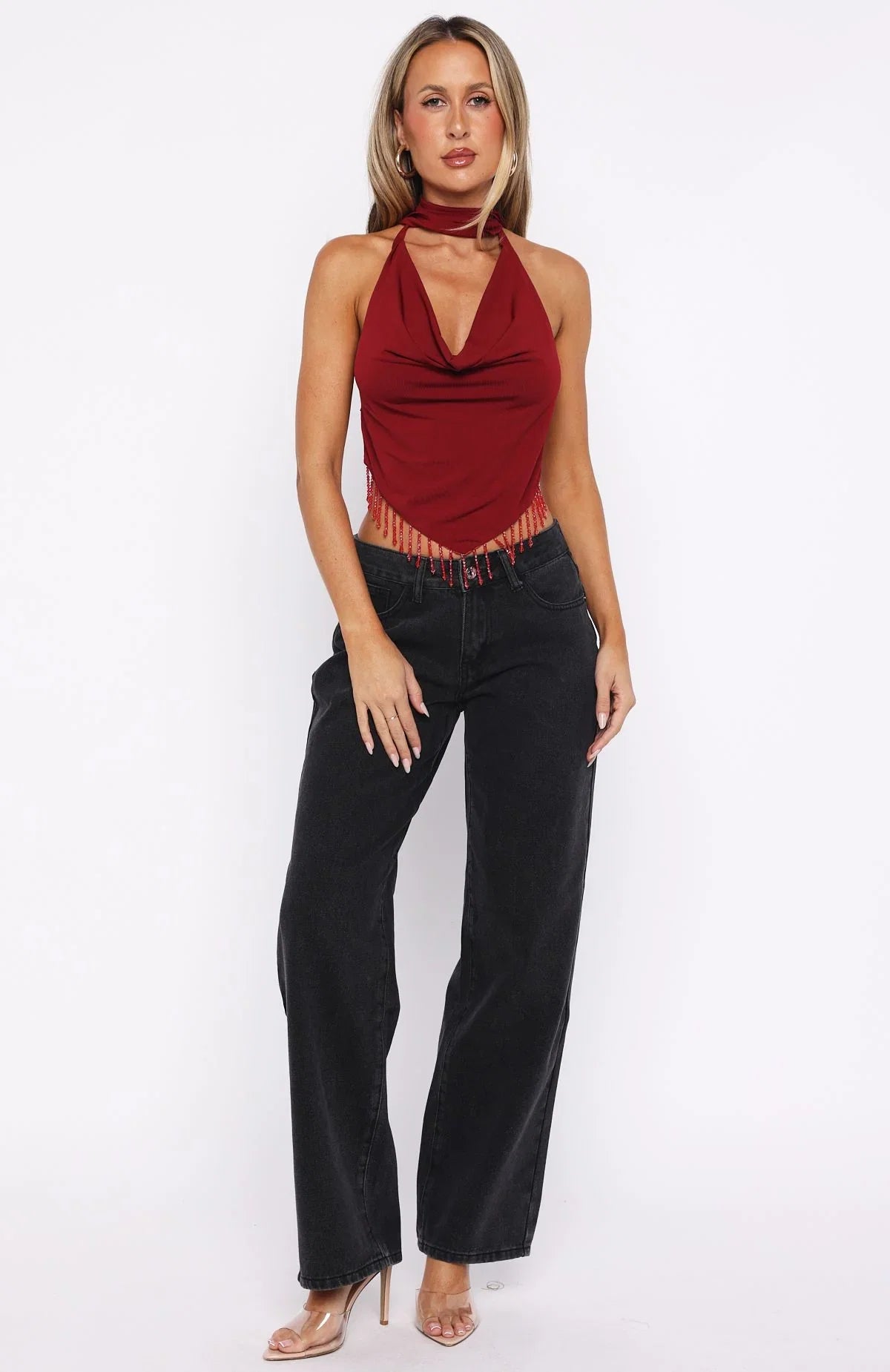 Eyes For You Halter Top Dark Red