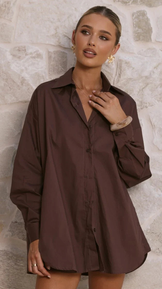 Rebekah Long Sleeve Button Up Shirt Chocolate