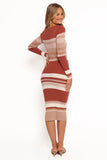 Colten Long Sleeve Knit Dress Brown Stripe