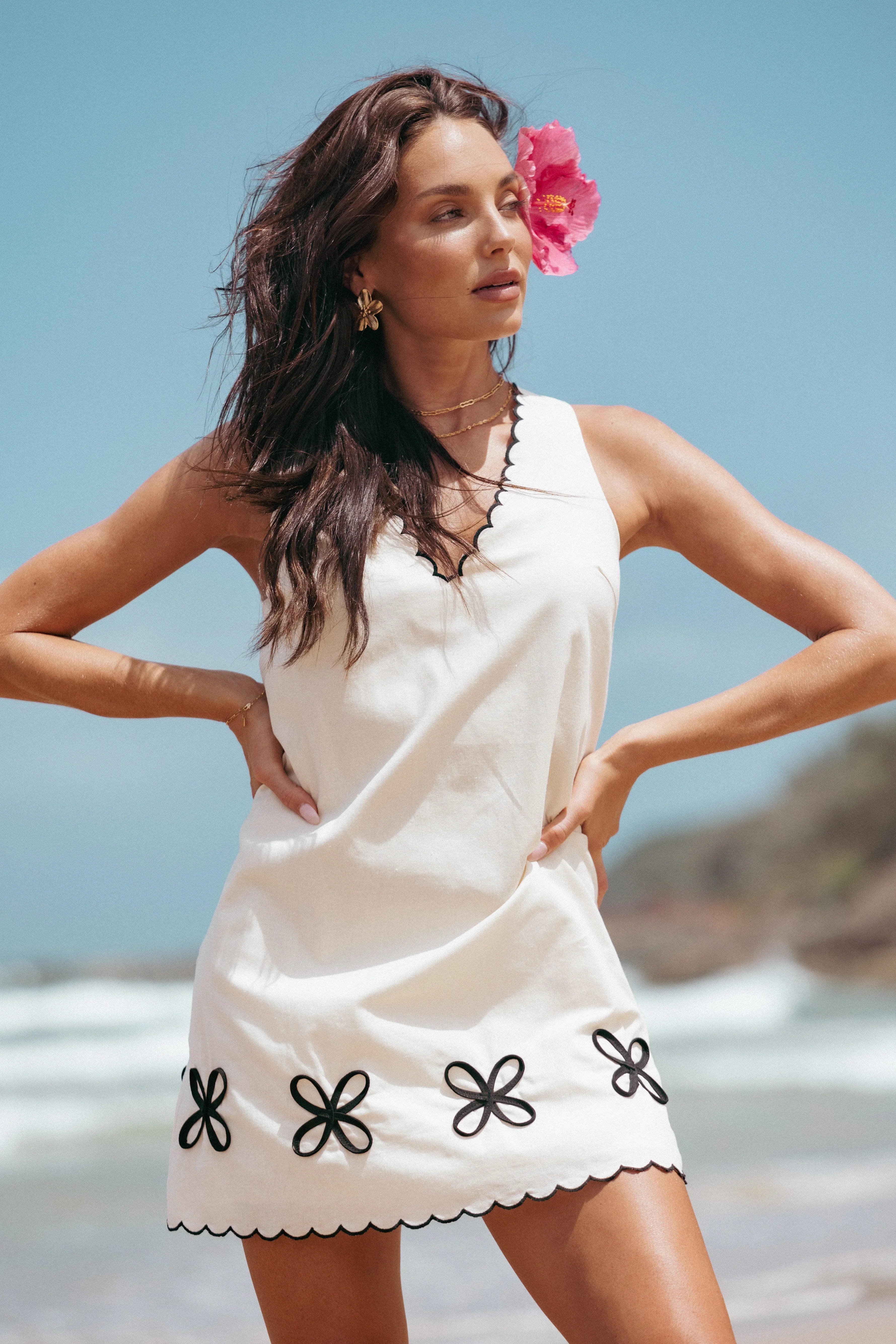 Thalia Mini Dress Cream Black