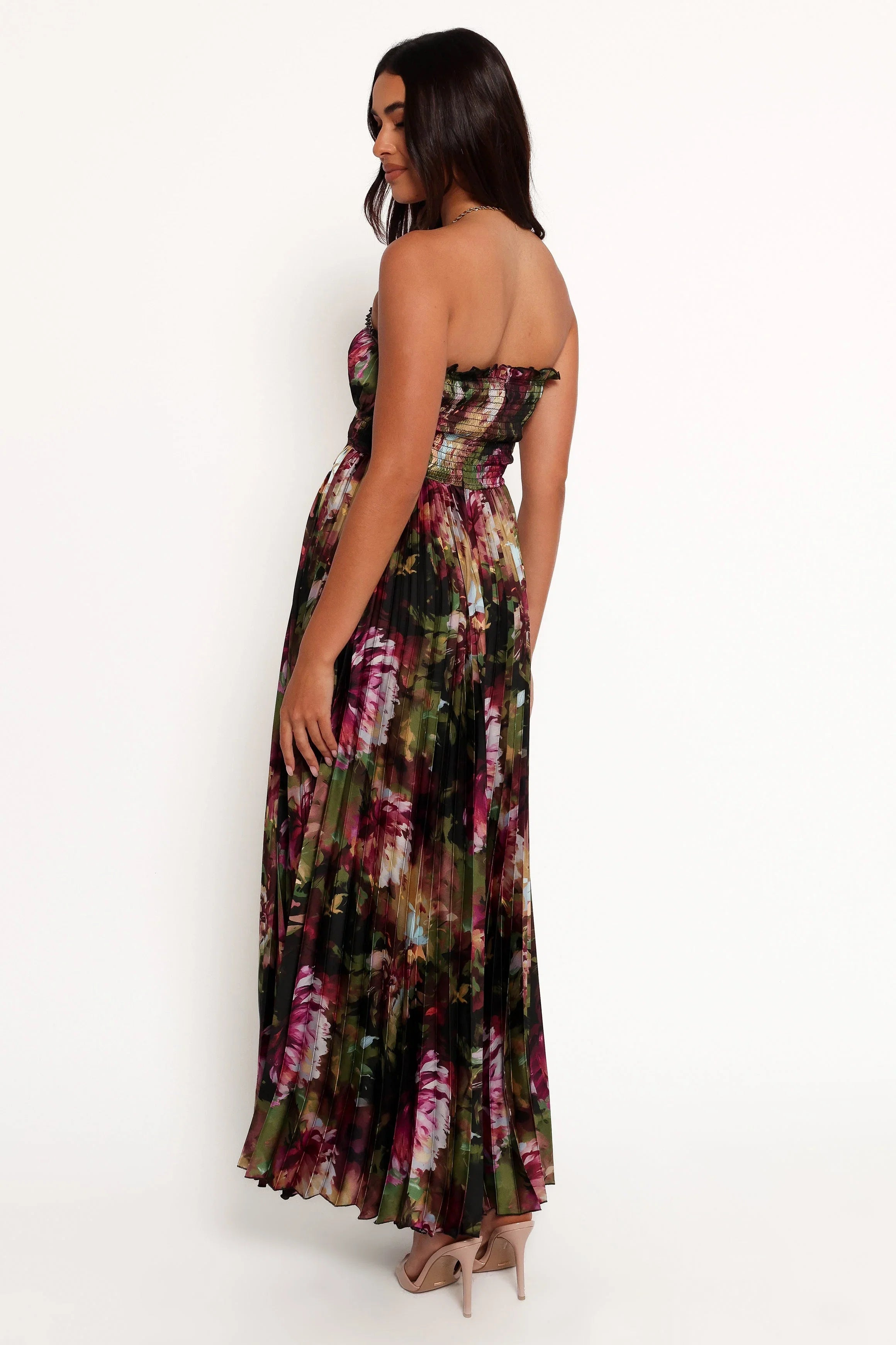 Angelique Strapless Maxi Dress Grey Blurred Floral