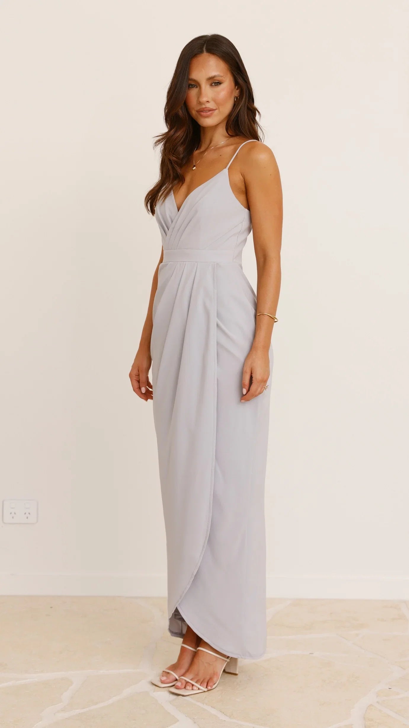 Charlotte Draped Maxi Dress Silver